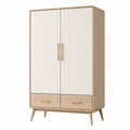 Armoire en Bois de Chêne et MDF Blanc avec 2 Portes et 2 Tiroirs