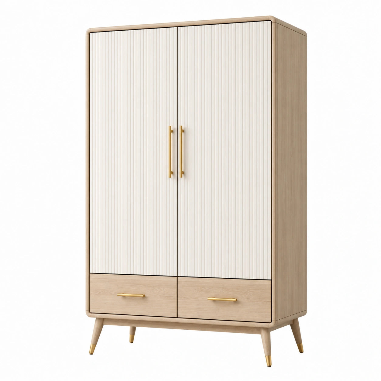 Armoire en Bois de Chêne et MDF Blanc avec 2 Portes et 2 Tiroirs