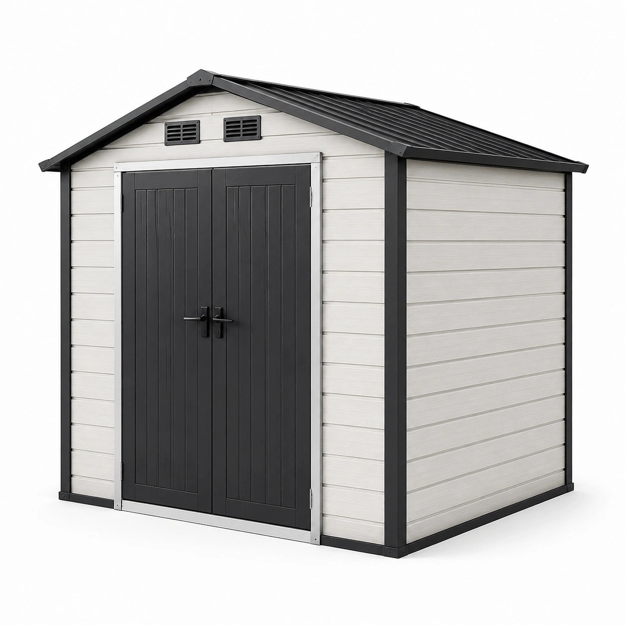 Abri de jardin en plastique gris/noir avec double porte 200x200x210cm