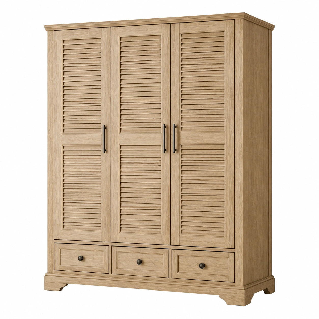 Armoire en bois avec trois portes et tiroirs