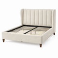 Lit double en tissu bouclé crème avec cadre en bois