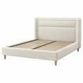 Lit double en bois et tissu polyester beige 200x160 cm