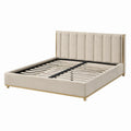 Lit double en velours et métal beige 140x200 cm