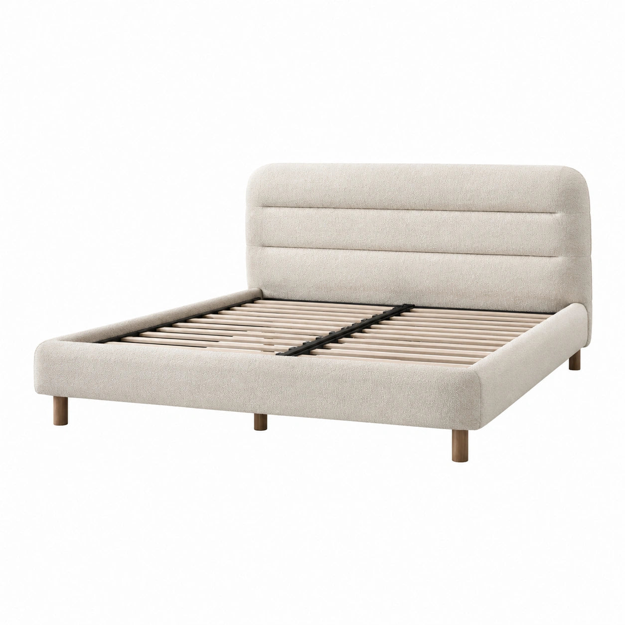 Lit double bois et polyester 200x160 cm beige