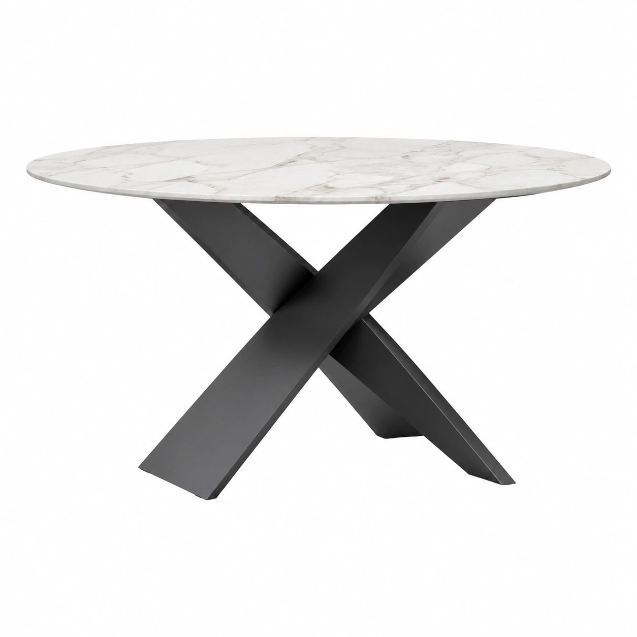 Table ronde en céramique effet marbre avec structure en acier noir