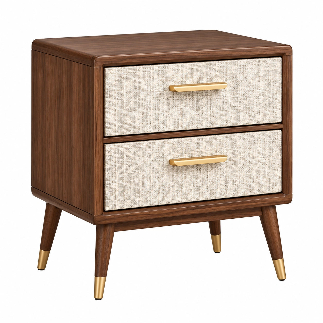 Table de chevet en bois et lin avec 2 tiroirs marron et crème