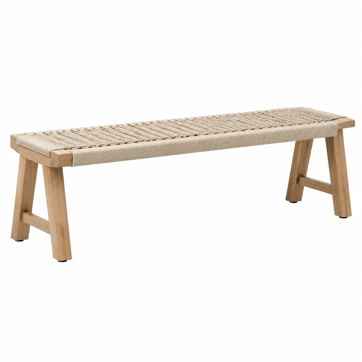Banc en bois de teck avec assise en corde tressée beige 150 cm