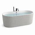 Baignoire îlot ovale en acrylique et résine rainurée grise avec robinets