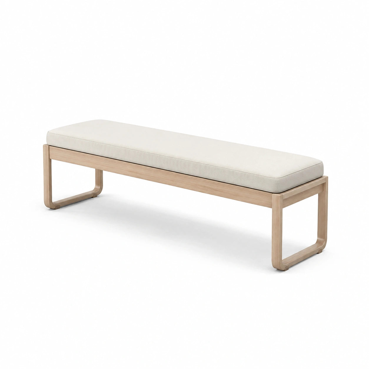 Banc long en bois avec coussin en polyester beige