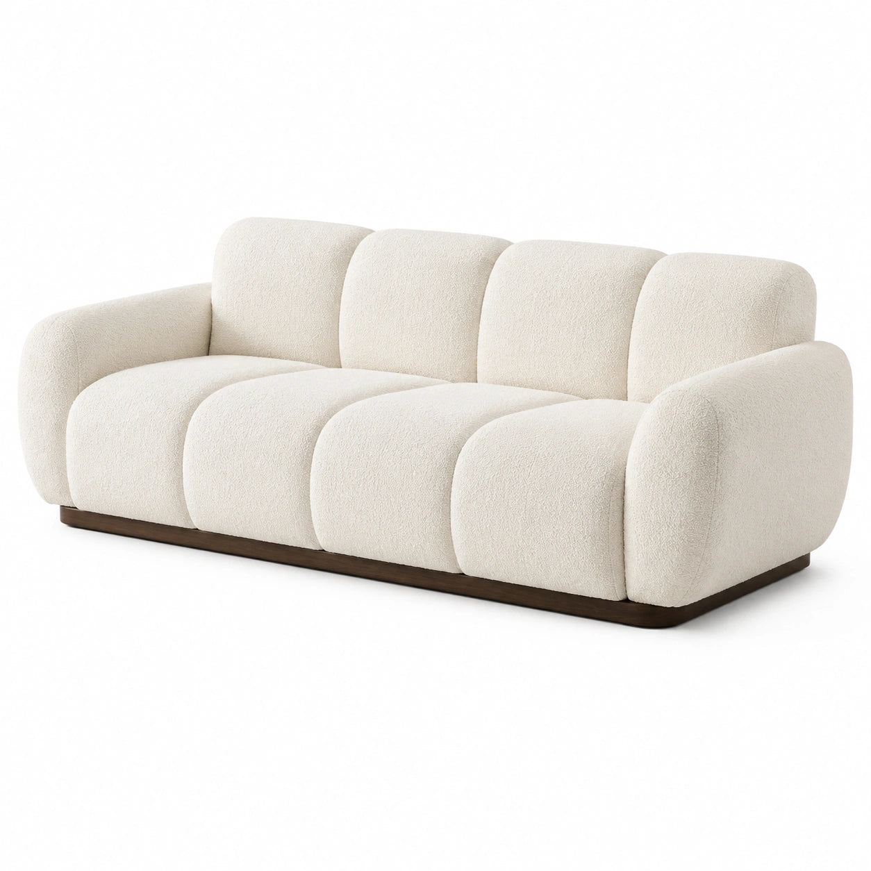 Canapé 3 places en bois et tissu bouclé beige