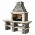 Barbecue en pierre avec foyer en acier inoxydable et briques réfractaires, dimensions 200x80x210 cm