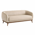 Canapé 3 places cuir synthétique beige pieds noyer