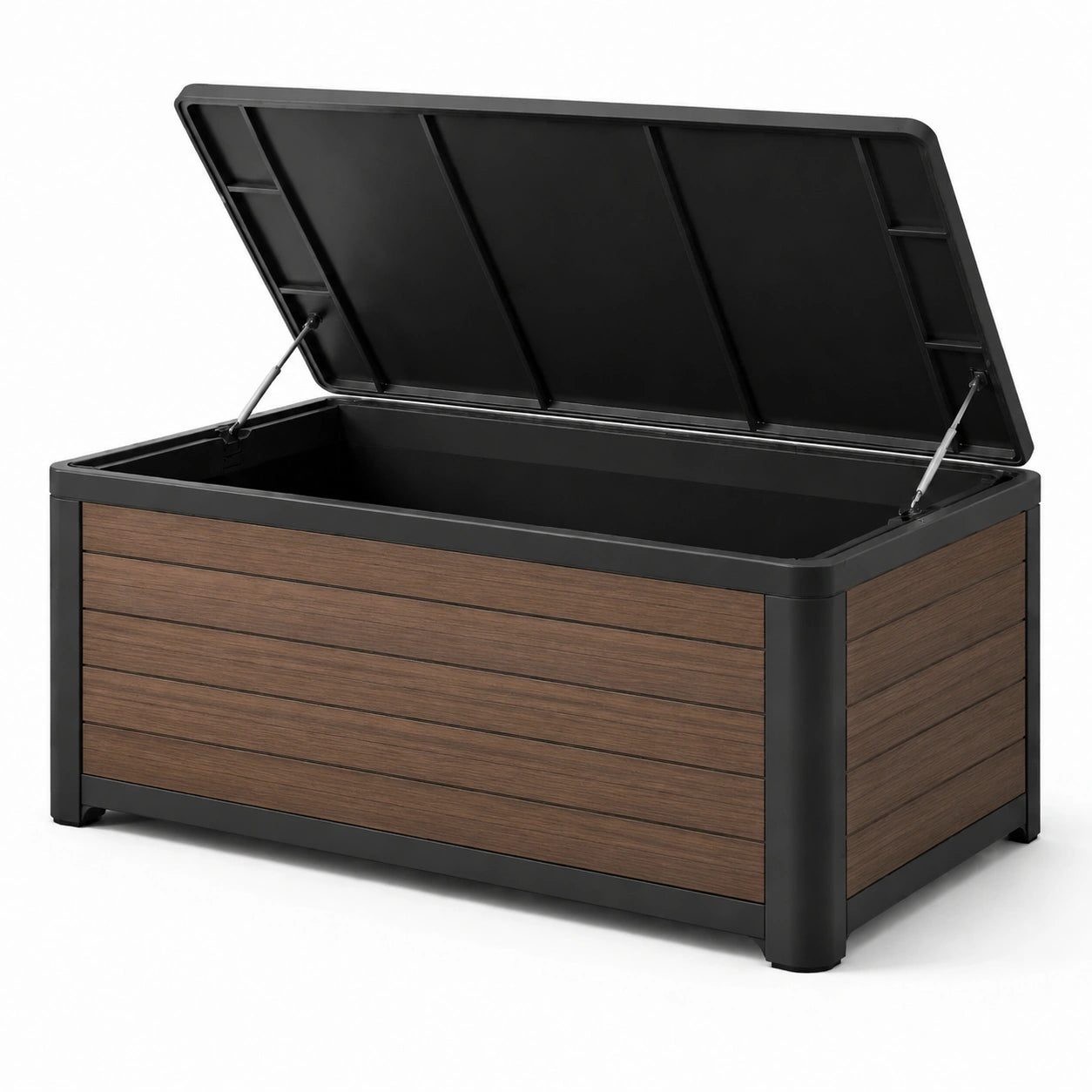 Coffre de rangement extérieur en métal et bois composite 150x72x62 cm noir/marron
