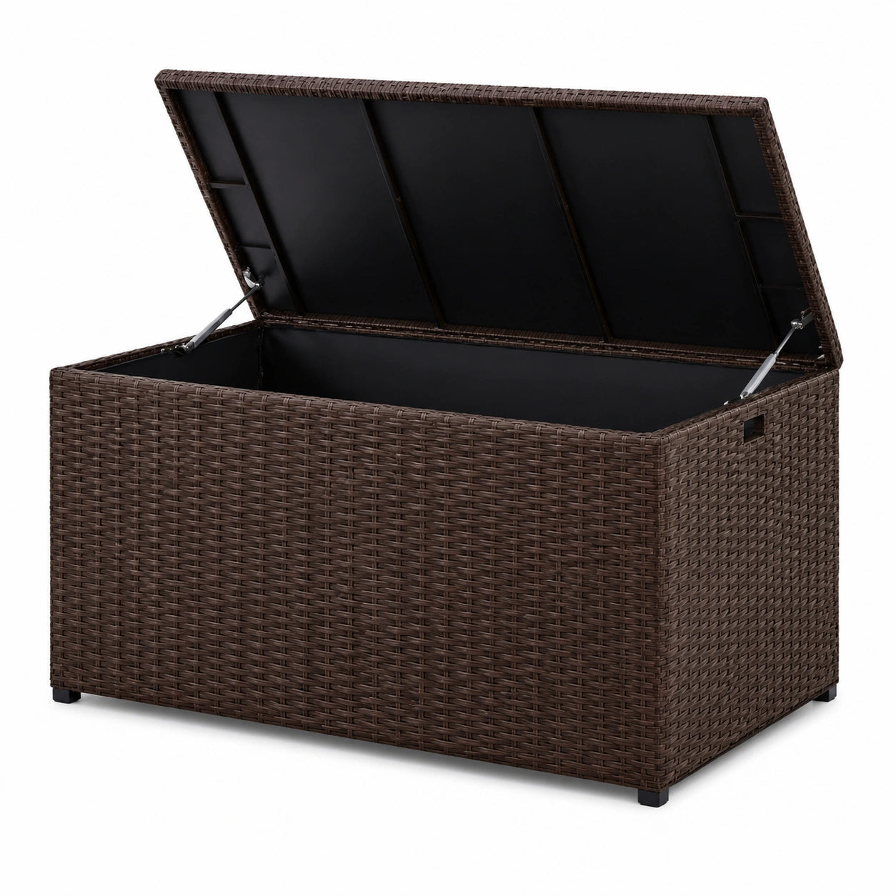 Coffre de rangement en résine tressée marron avec cadre en acier 120x50x60cm