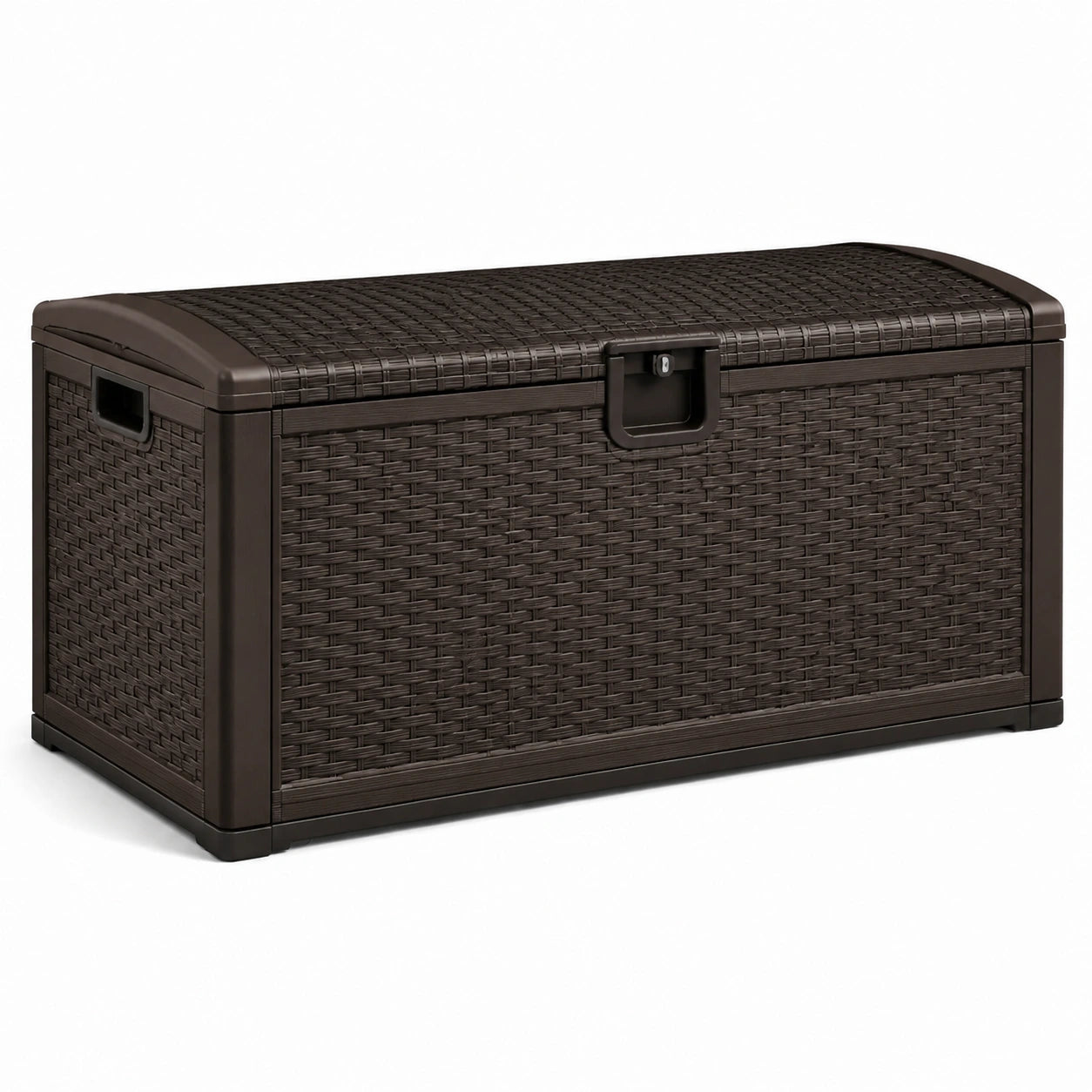 Coffre de rangement extérieur en résine tressée marron 120x60x55 cm
