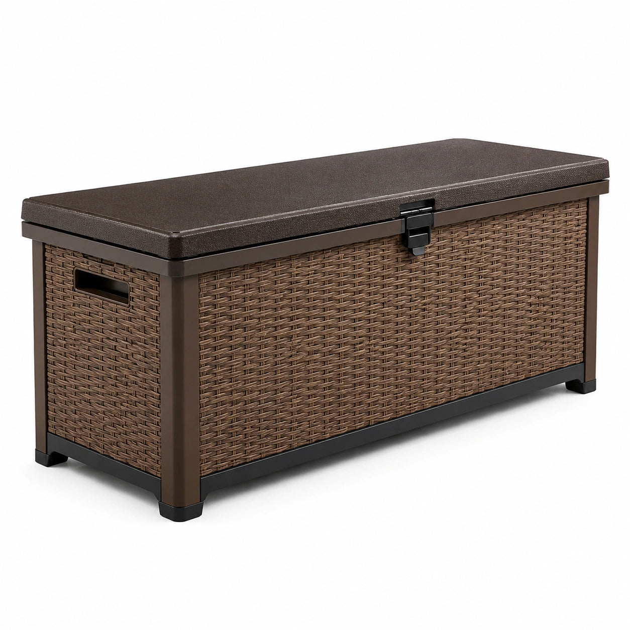 Coffre de rangement extérieur polypropylène tressé marron 120x45x60 cm