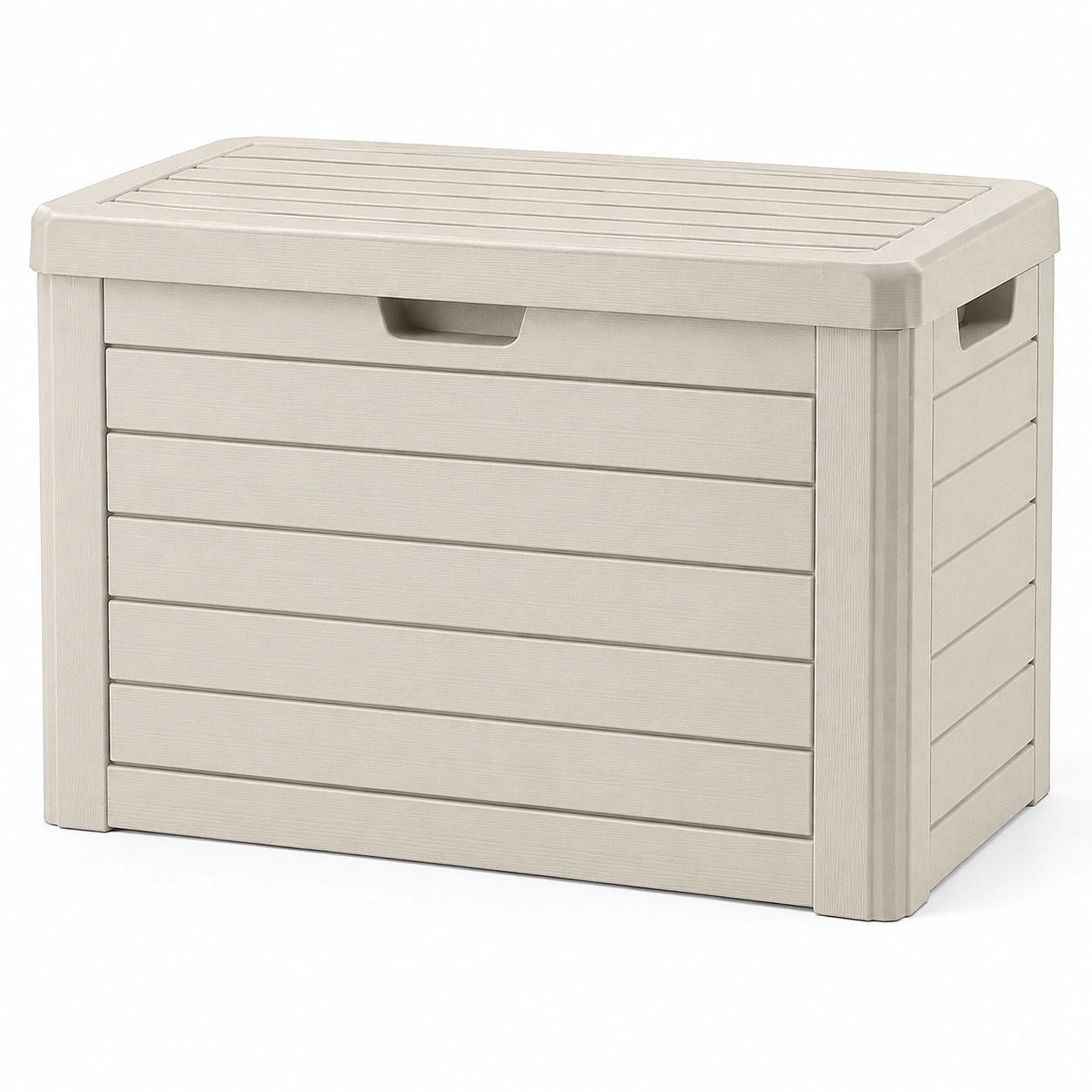 Coffre en plastique taupe 300L extérieur 117cm x 45cm x 57cm