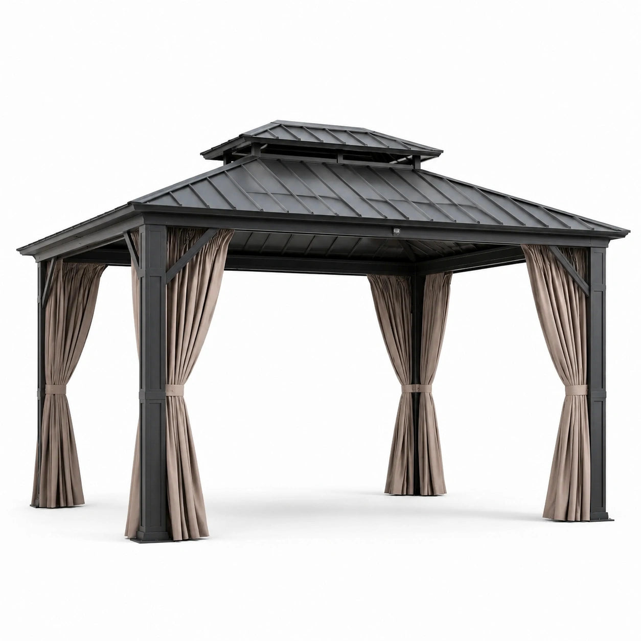 Pavillon de jardin en aluminium avec toit en acier 3x4 m noir et beige