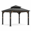 Pavillon en aluminium avec toit en acier noir et bois naturel