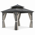 Pavillon de jardin en aluminium avec toit en acier et rideaux en polyester beige