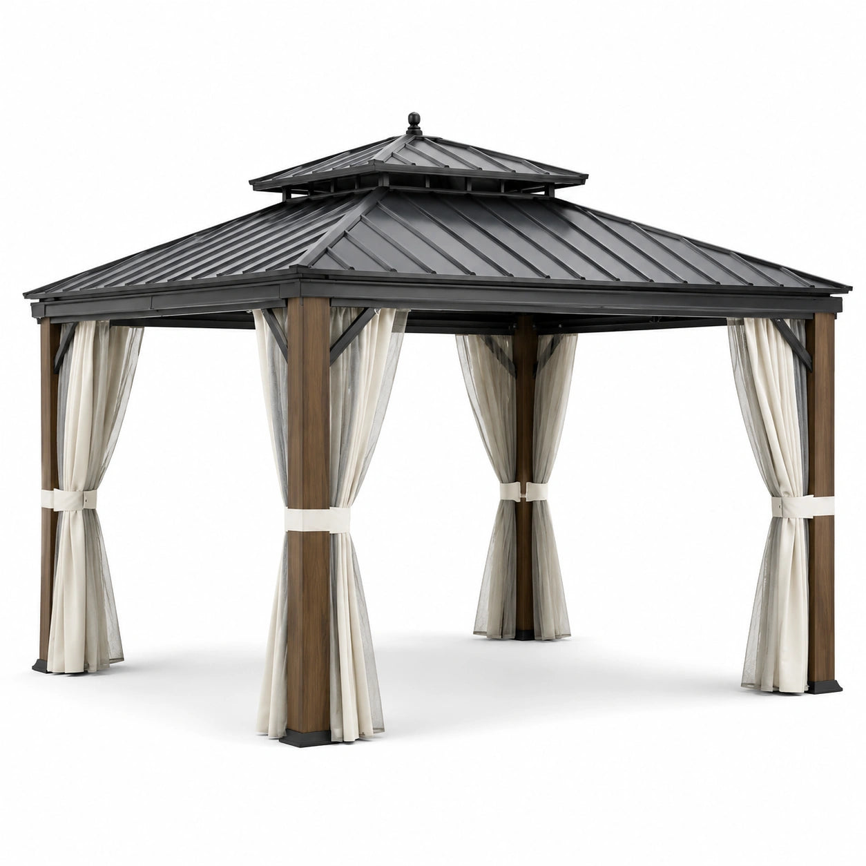 Pavillon de jardin en aluminium et acier avec rideaux en polyester 300x300 cm