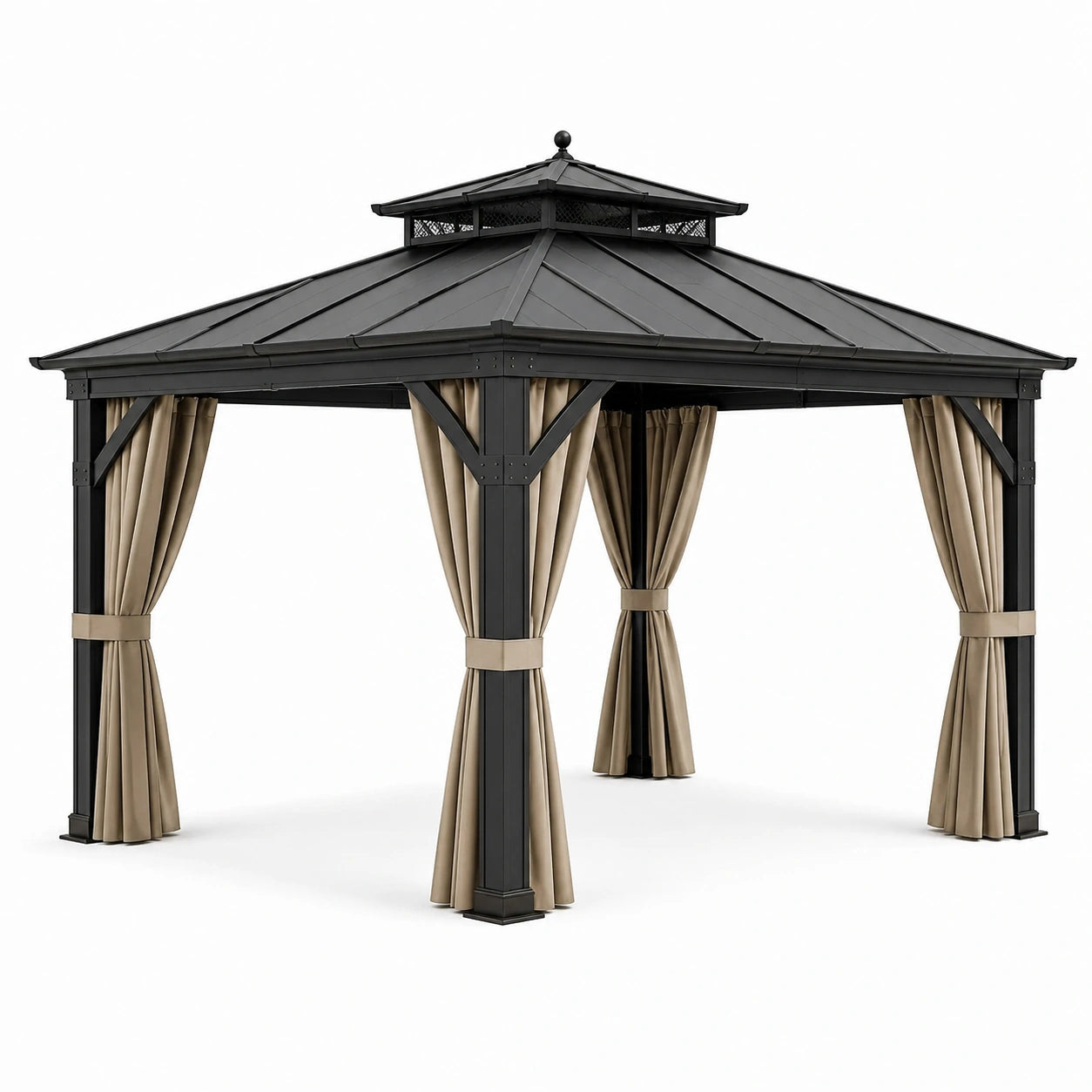 Pavillon d'extérieur en aluminium avec toit ventilé et rideaux