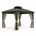 Pavillon de jardin en aluminium avec rideaux en polyester noir et beige 3x3 m