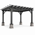 Pergola en métal avec piliers en pierre et finition grise