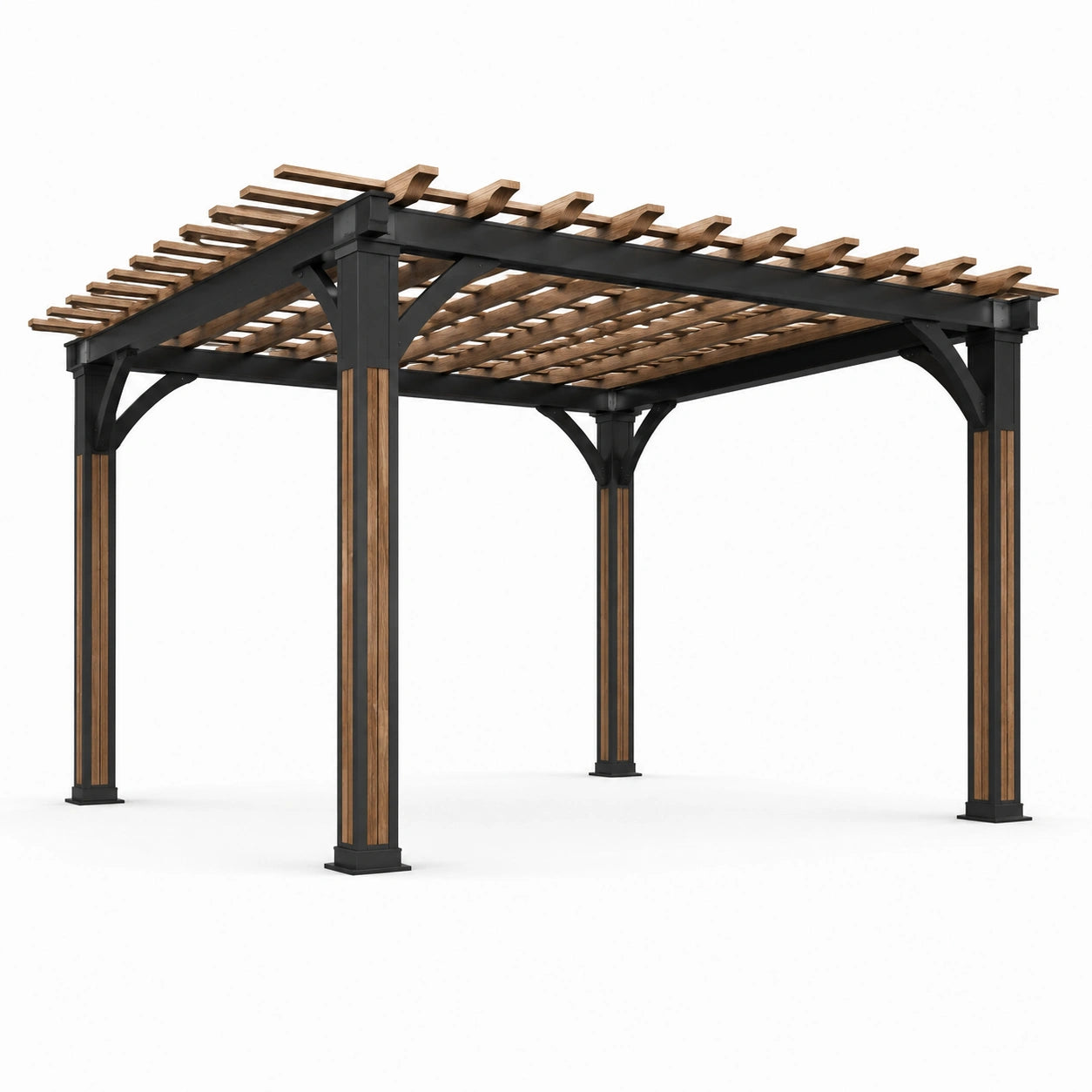 Pergola en métal et bois composite 3x3 m noir et bois