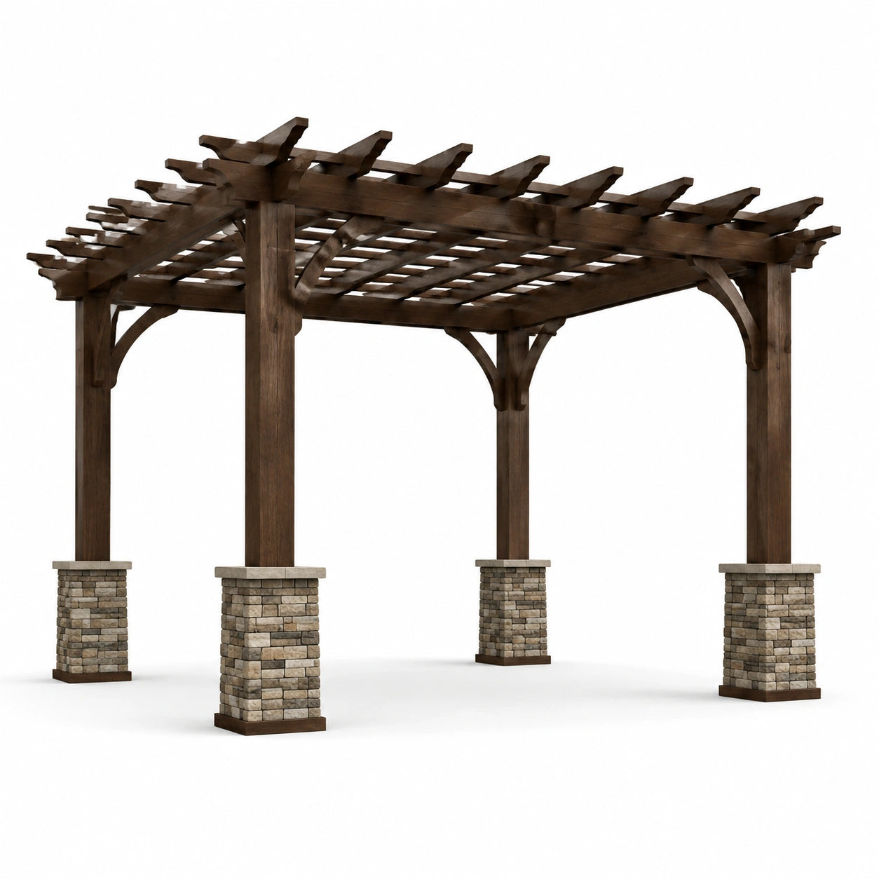 Pergola en bois et pierre 300 x 300 x 250 cm marron