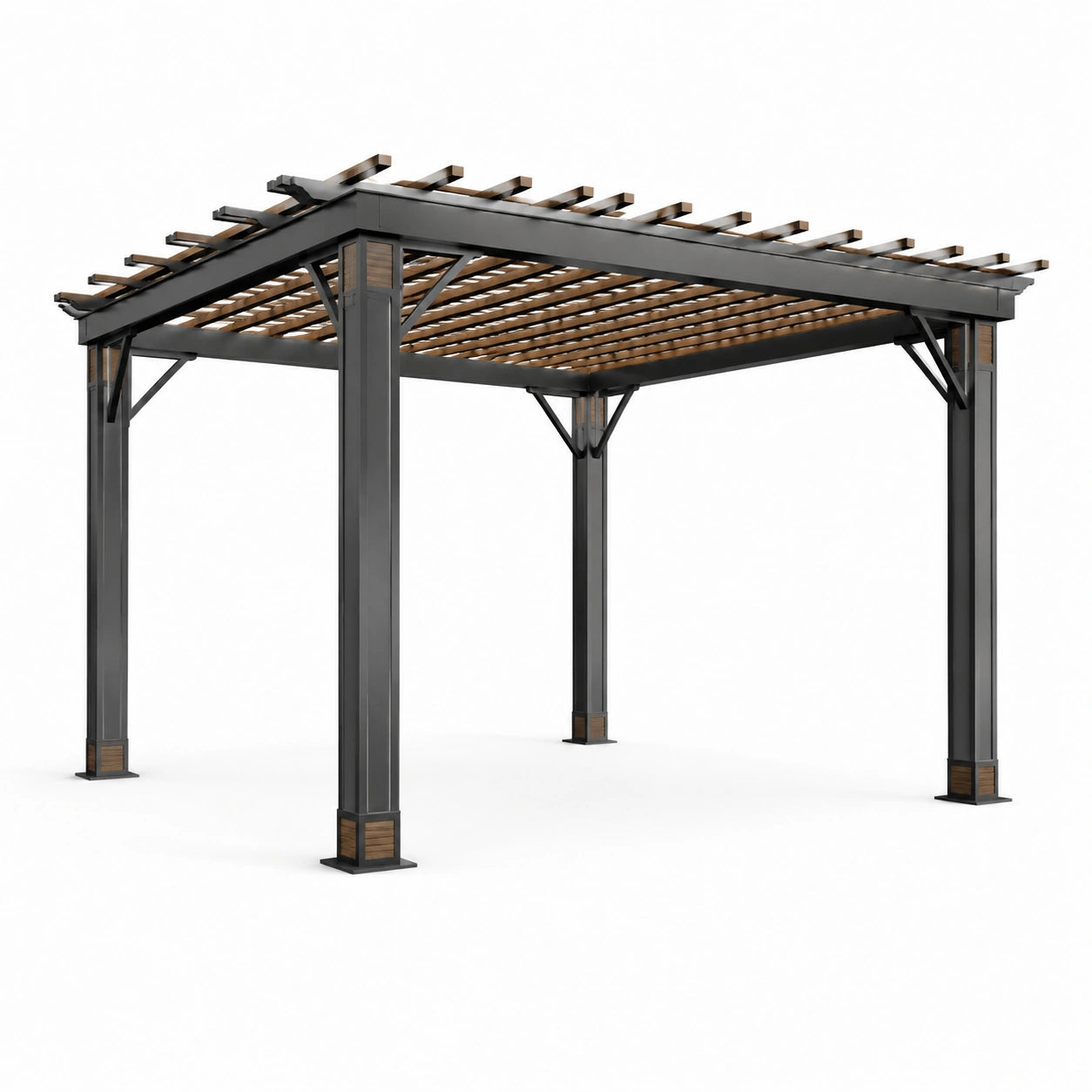 Pergola en métal et bois composite 3 x 3 m en anthracite