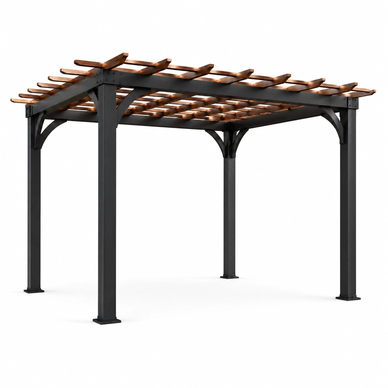 Pergola en aluminium et bois noir et marron 300x300x240 cm