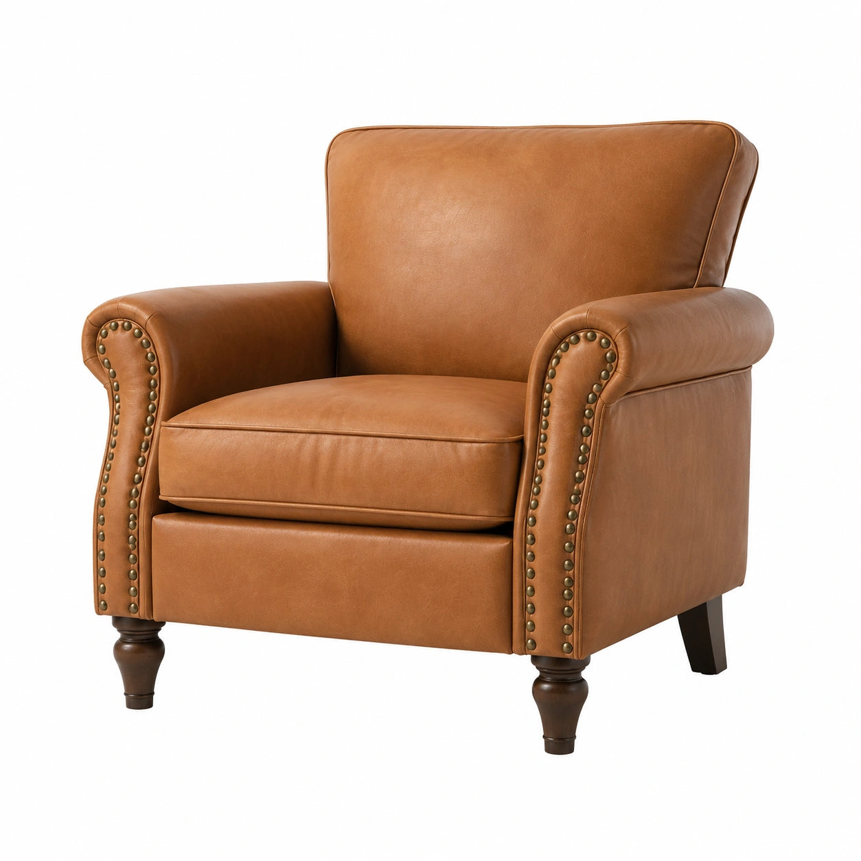 Fauteuil en cuir marron avec clous décoratifs