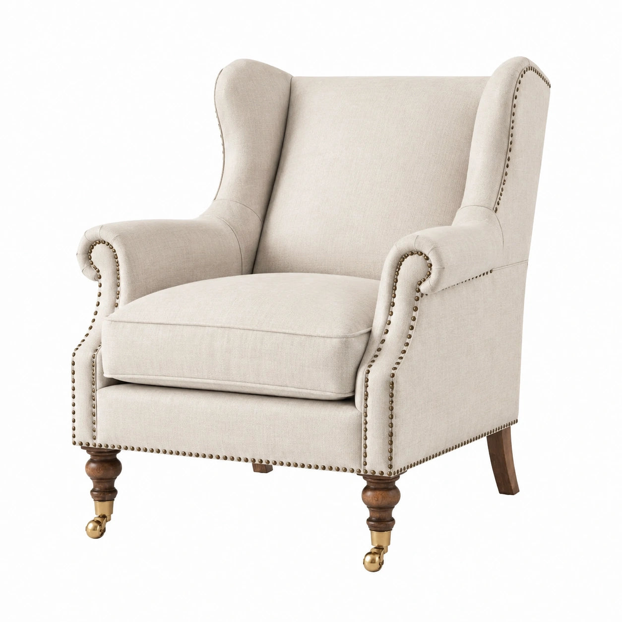 Fauteuil en bois avec revêtement en lin beige