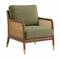 Fauteuil en bois noyer cannage tissu vert