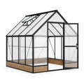 Serre en polycarbonate avec cadre en aluminium noir et base en bois, 250x190x200 cm
