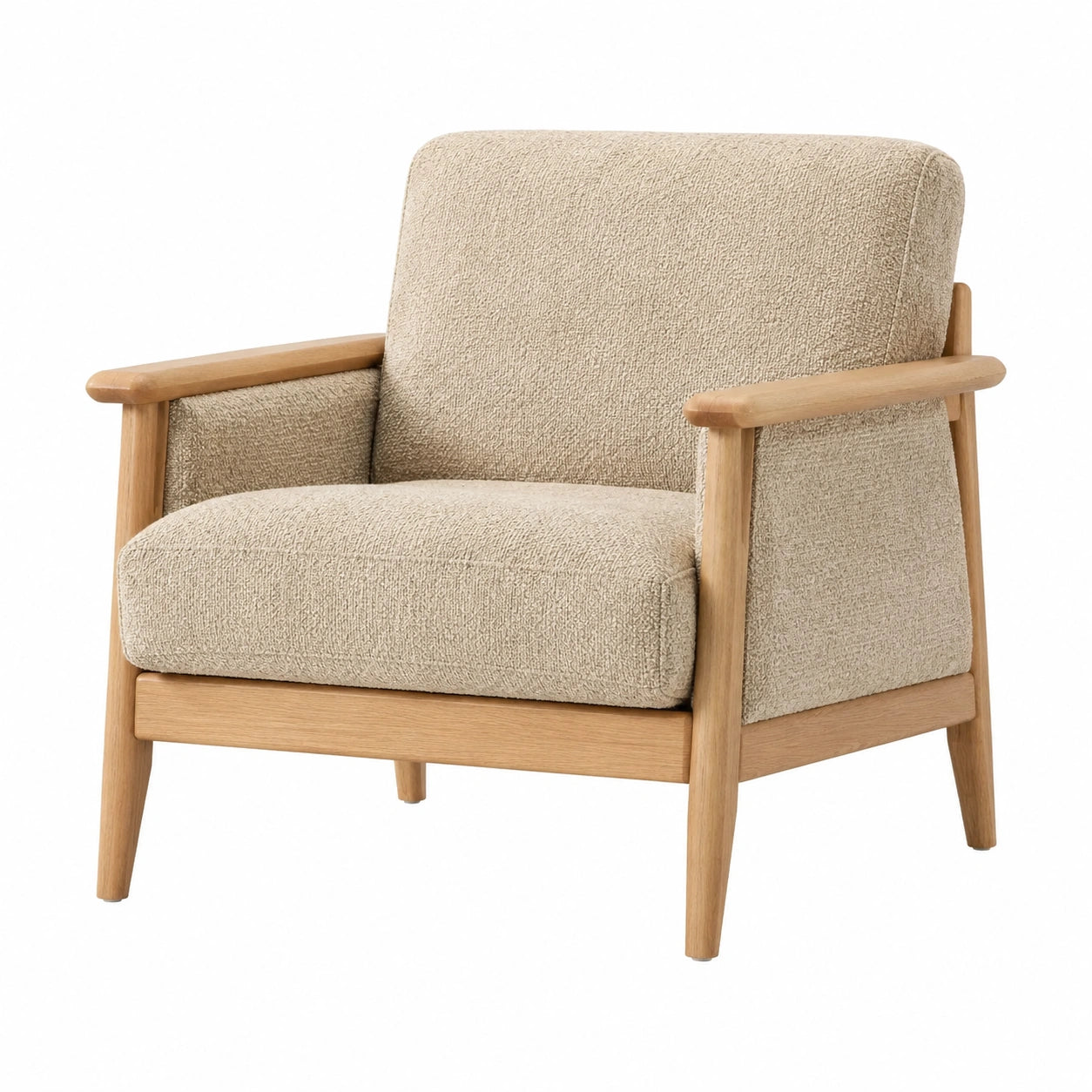 Fauteuil en chêne et tissu beige