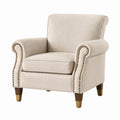 Fauteuil en tissu de lin beige avec pieds en bois massif