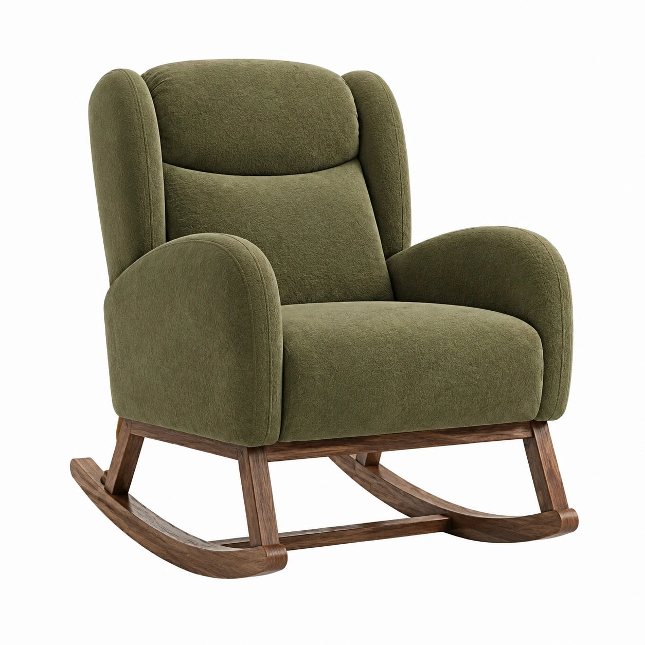 Fauteuil à bascule en tissu et bois noyer, vert