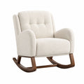 Fauteuil à bascule en bois et tissu bouclé blanc crème