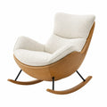 Fauteuil à bascule en bois de hêtre et tissu bouclé beige